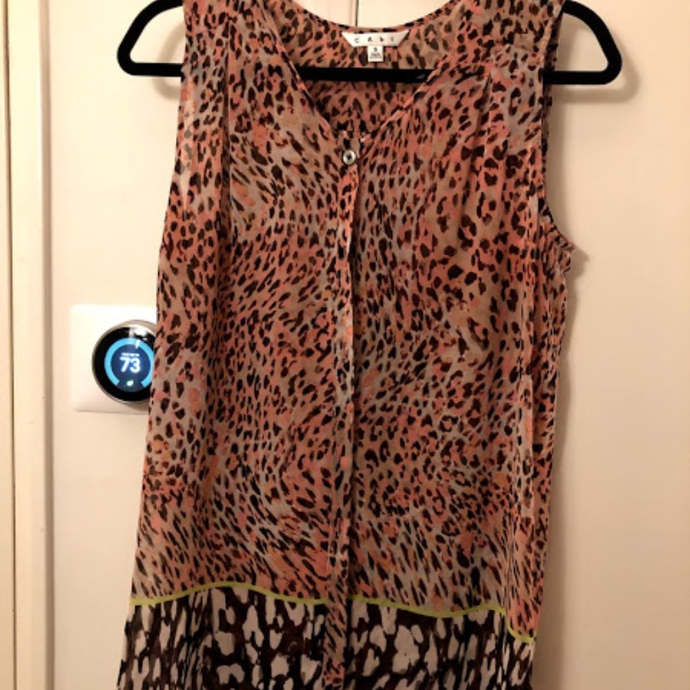 Cabi Beguile Animal Print Long Button Up Blouse